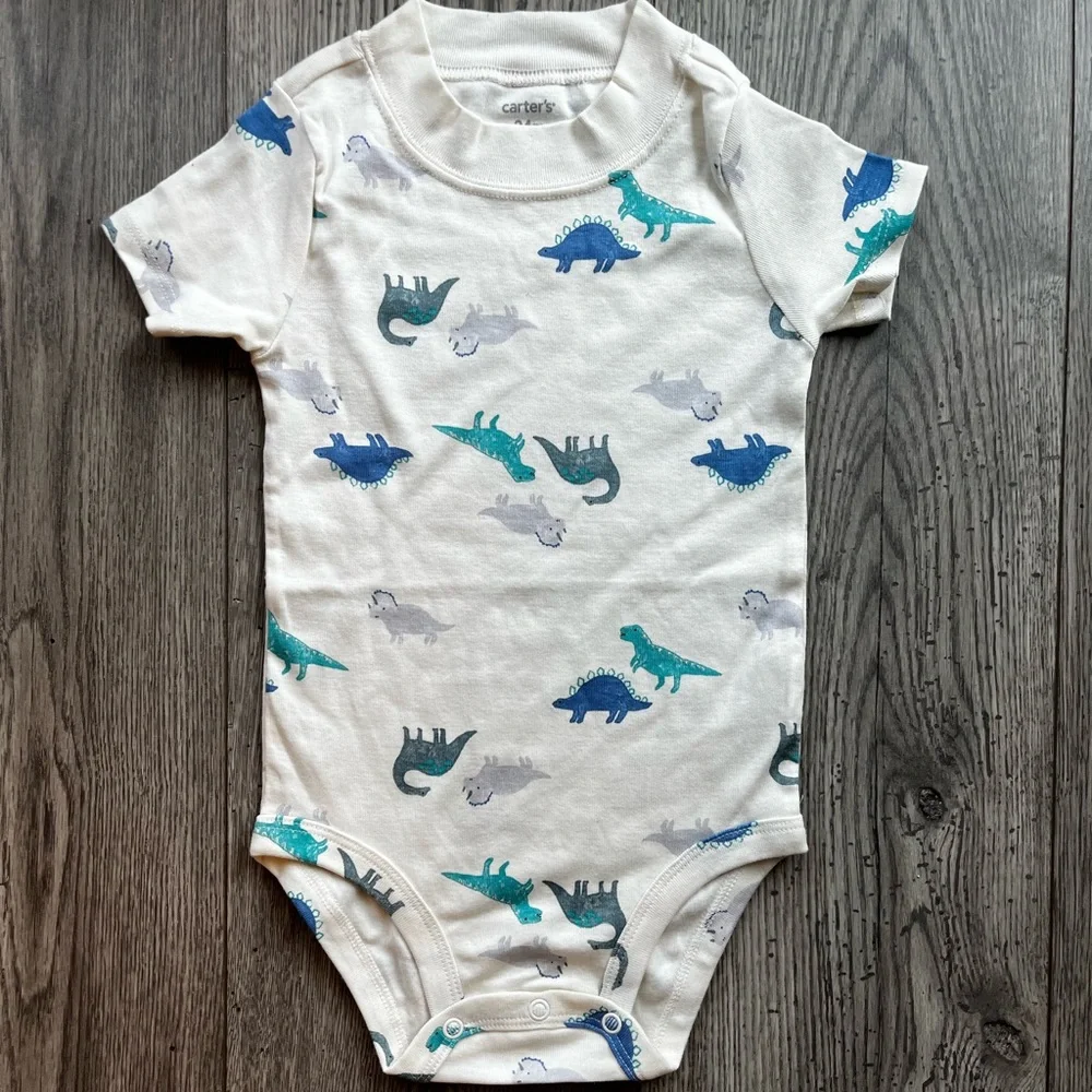 Carter’s Dinosaur Short Sleeve Onesie White Blue Green Dino 24 Months